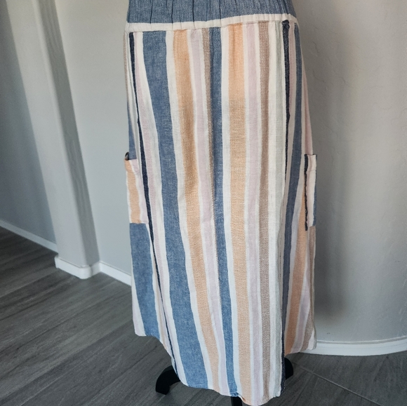 Marissa Olivia Linen Blend Maxi Long Skirt Striped Pockets MCM Vibe Sz M - Picture 3 of 14